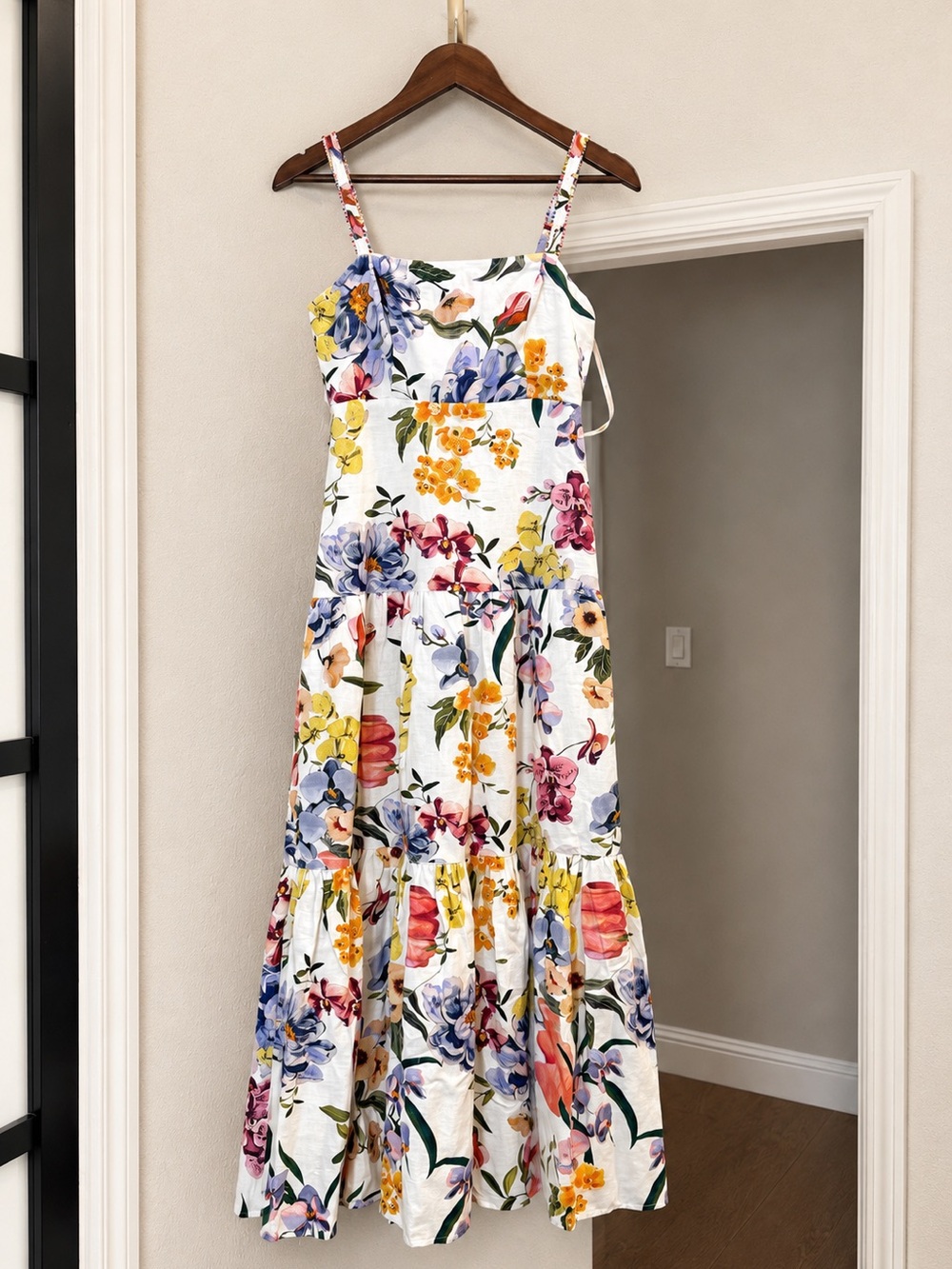 NWT FARM Rio Floral Midi Dress XXS Tropical Botanical Print Tiered Sundress